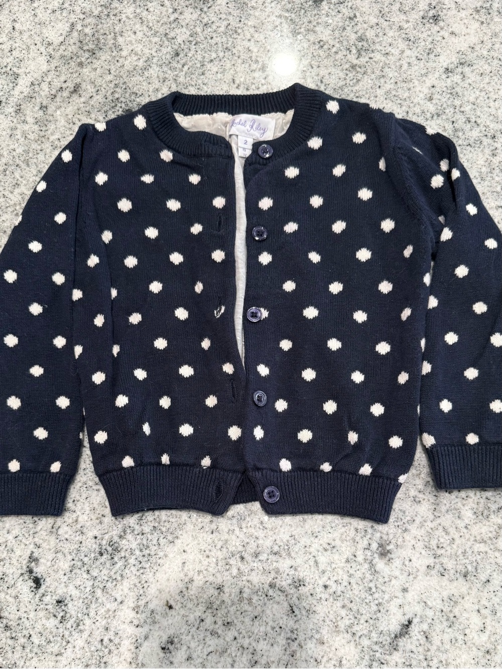 Rachel Riley Girls size 2 Navy and White Polka Dot Cardigan Sweater